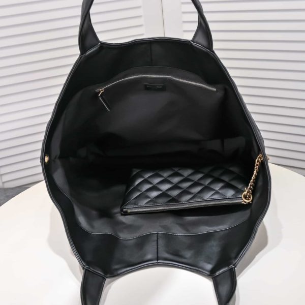 SUMMER SET: SAINT LAURENT ICARE MAXI SHOPPING BAG IN QUILTED BLACK  &  LOGO SLIPPERS BLACK
