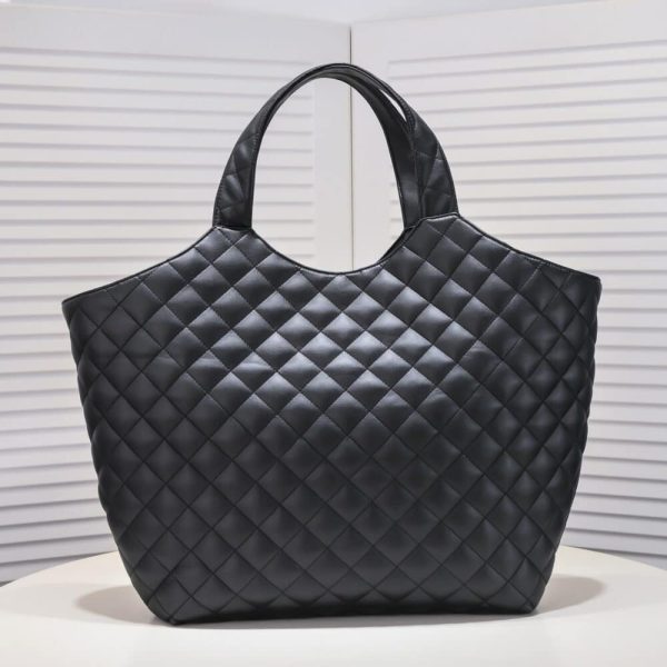SUMMER SET: SAINT LAURENT ICARE MAXI SHOPPING BAG IN QUILTED BLACK  &  LOGO SLIPPERS BLACK