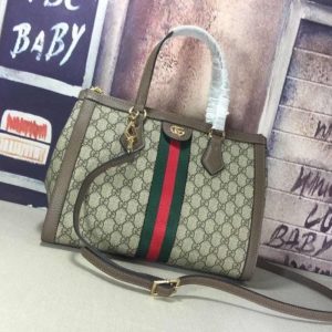 SUMMER SET: GUCCI OPHIDIA GG MEDIUM TOP HANDLE TOTE BAG & ZIP AROUND WALLET BROWN