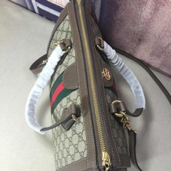 SUMMER SET: GUCCI OPHIDIA GG MEDIUM TOP HANDLE TOTE BAG & ZIP AROUND WALLET BROWN