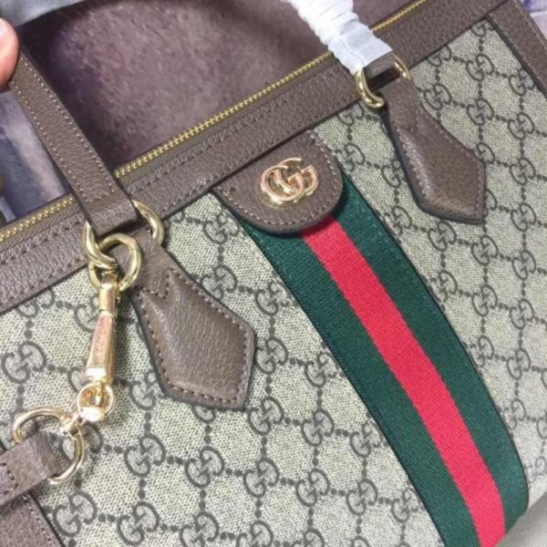 SUMMER SET: GUCCI OPHIDIA GG MEDIUM TOP HANDLE TOTE BAG & ZIP AROUND WALLET BROWN