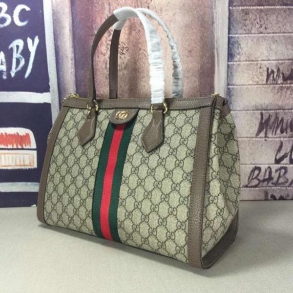 SUMMER SET: GUCCI OPHIDIA GG MEDIUM TOP HANDLE TOTE BAG & ZIP AROUND WALLET BROWN