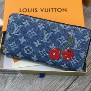 LOUIS VUITTON X MURAKAMI ZIPPY WALLET MONOGRAM CHERRY DENIM BLUE 19CM M23161