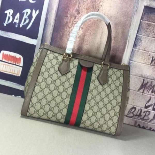 SUMMER SET: GUCCI OPHIDIA GG MEDIUM TOP HANDLE TOTE BAG & ZIP AROUND WALLET BROWN