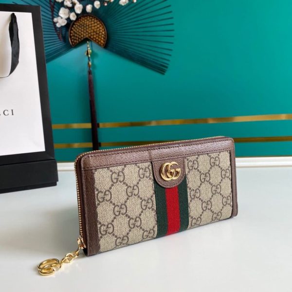 SUMMER SET: GUCCI OPHIDIA GG MEDIUM TOP HANDLE TOTE BAG & ZIP AROUND WALLET BROWN