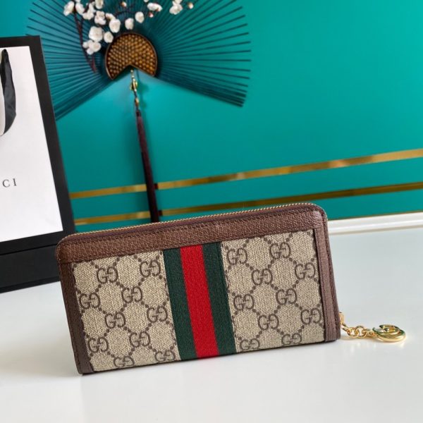 SUMMER SET: GUCCI OPHIDIA GG MEDIUM TOP HANDLE TOTE BAG & ZIP AROUND WALLET BROWN