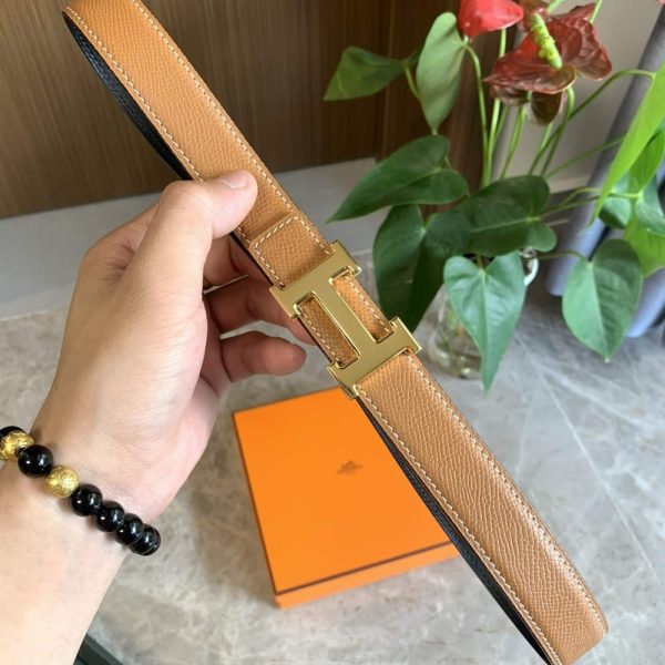 SUMMER SET: HERMES GARDEN PARTY 30 HANDBAG CANVAS ORANGE &  BELT TOGO SWIFT GOLD BUCKLE BROWN