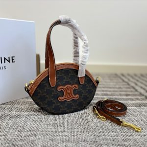 CELINE OAL BAG IN TRIOMPHE CANVAS TAN 24CM 122262BZJ 04LU