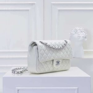 SUMMER SET: CHANEL CLASSIC DOUBLE FLAP BAG WHITE SILVER HARDWARE & SQUARE SUNGLASSES TWEED ACCENT IN WHITE