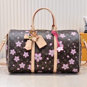 SUMMER SET: LOUIS VUITTON X TAKASHI MURAKAMI KEEPALL BANDOULIÈRE 45 BROWN 45CM & ZIPPY WALLET SAKURA BROWN 19CM