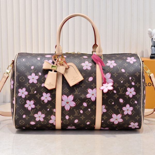 SUMMER SET: LOUIS VUITTON X TAKASHI MURAKAMI KEEPALL BANDOULIÈRE 45 BROWN 45CM & ZIPPY WALLET SAKURA BROWN 19CM