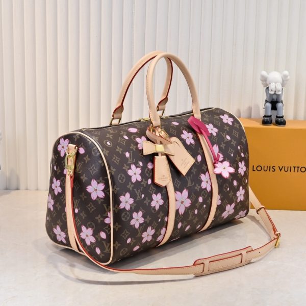 SUMMER SET: LOUIS VUITTON X TAKASHI MURAKAMI KEEPALL BANDOULIÈRE 45 BROWN 45CM & ZIPPY WALLET SAKURA BROWN 19CM