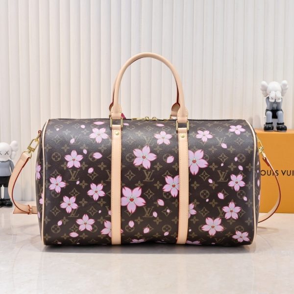 SUMMER SET: LOUIS VUITTON X TAKASHI MURAKAMI KEEPALL BANDOULIÈRE 45 BROWN 45CM & ZIPPY WALLET SAKURA BROWN 19CM