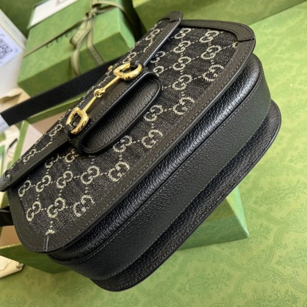 SUMMER SET: GUCCI HORSEBIT 1955 ORIGINAL GG SHOULDER BAG BLACK IVORY & GG DENIM BASEBALL HAT BLACK