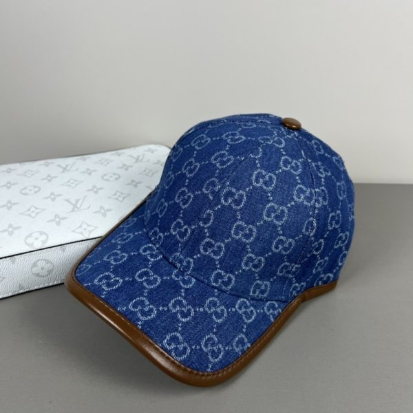 SUMMER SET: GUCCI TOTISSIMA LARGE TOTE BAG DENIM BLUE AND BROWN 30CM & GG DENIM BASEBALL HAT BLUE
