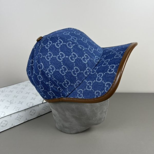 SUMMER SET: GUCCI TOTISSIMA LARGE TOTE BAG DENIM BLUE AND BROWN 30CM & GG DENIM BASEBALL HAT BLUE