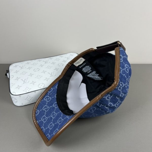 SUMMER SET: GUCCI TOTISSIMA LARGE TOTE BAG DENIM BLUE AND BROWN 30CM & GG DENIM BASEBALL HAT BLUE