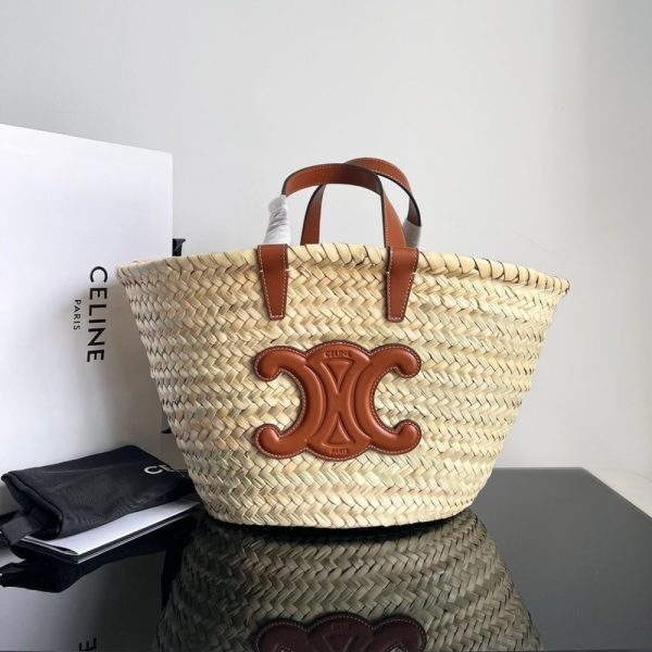 SUMMER SET: CELINE TEEN CELINE CLASSIC PANIER IN PALM LEAVES TAN & HERMES SLIPPERS FLAT ORAN BROWN H021056Z
