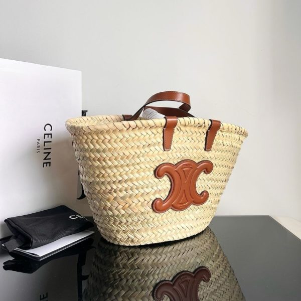SUMMER SET: CELINE TEEN CELINE CLASSIC PANIER IN PALM LEAVES TAN & HERMES SLIPPERS FLAT ORAN BROWN H021056Z
