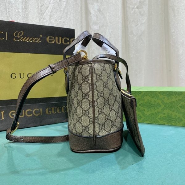 SUMMER SET: GUCCI OPHIDIA MINI TOTE BAG BEIGE AND EBONY 22CM & CANVAS BUCKET HAT WITH DOUBLE G BROWN