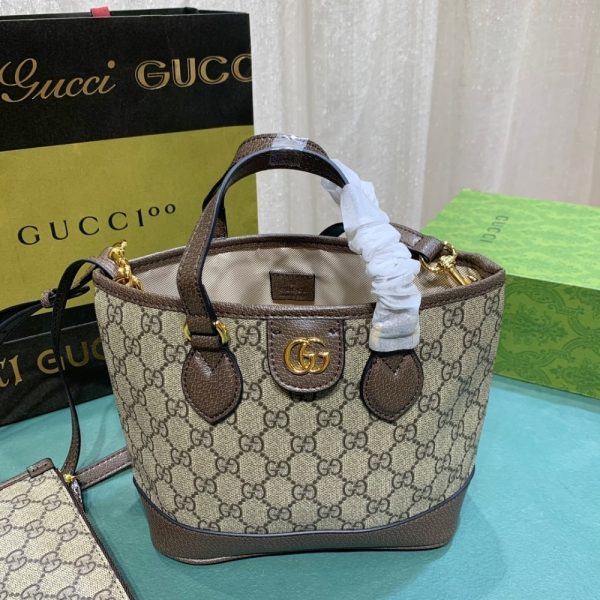 SUMMER SET: GUCCI OPHIDIA MINI TOTE BAG BEIGE AND EBONY 22CM & CANVAS BUCKET HAT WITH DOUBLE G BROWN