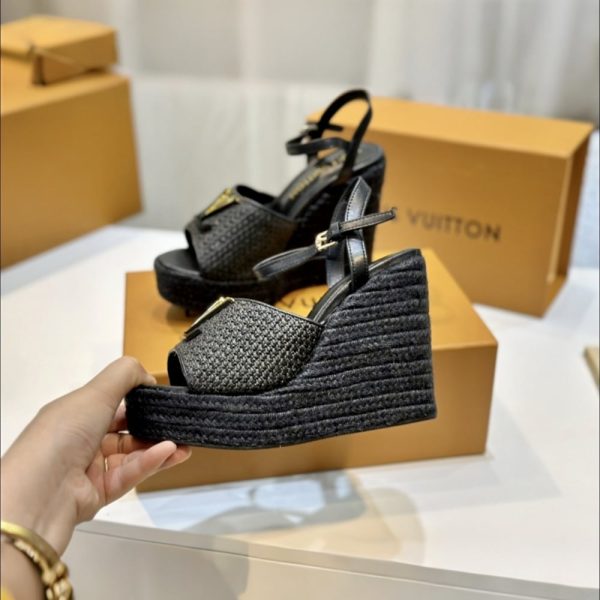 LOUIS VUITTON MARE WEDGE SANDALS BLACK 1AHLLK