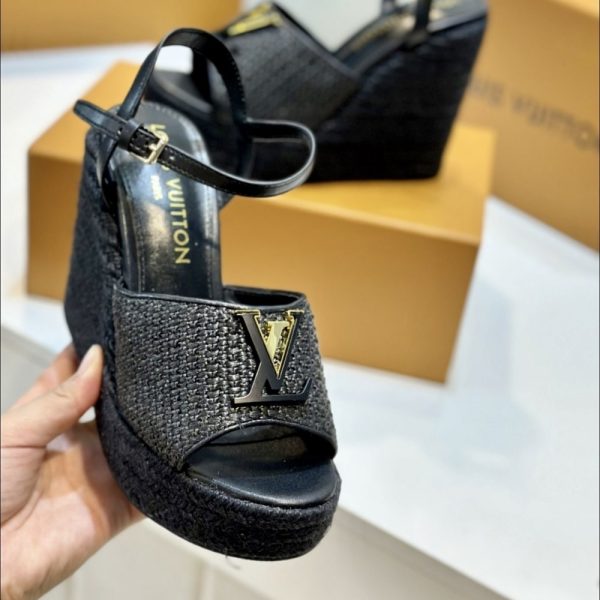 LOUIS VUITTON MARE WEDGE SANDALS BLACK 1AHLLK