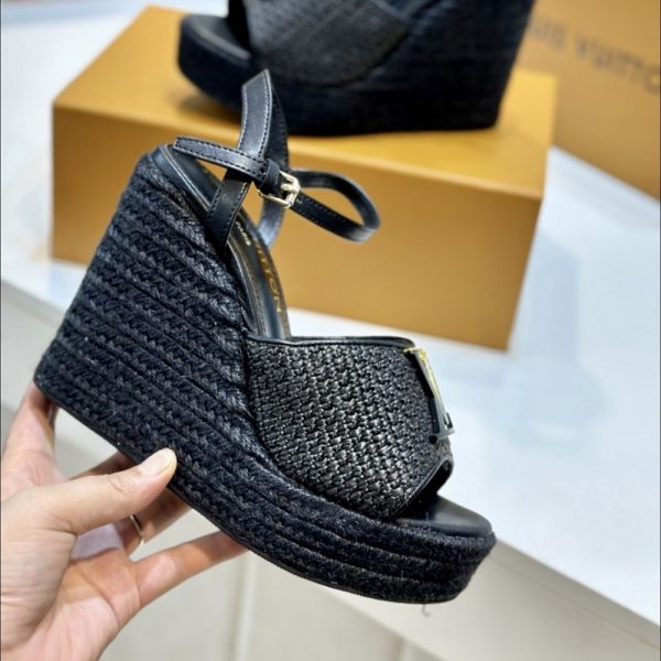 LOUIS VUITTON MARE WEDGE SANDALS BLACK 1AHLLK