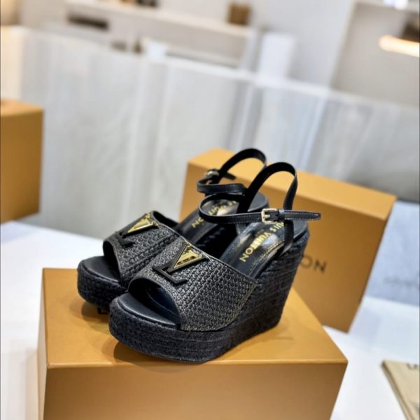 LOUIS VUITTON MARE WEDGE SANDALS BLACK 1AHLLK