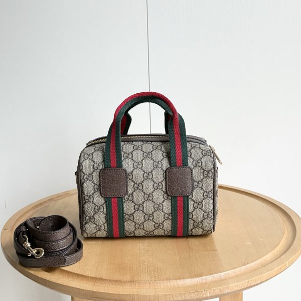 GUCCI MINI GG DUFFLE BAG BEIGE AND DARK BROWN 20CM 859975 FACHL 8844