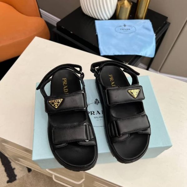 PRADA FLAT NAPPA LEATHER SANDALS BLACK 1X416N 038 F0002 F 020