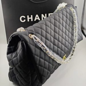 CHANEL XXL AIRLINE CLASSIC TRAVEL FLAP BAG CAVIAR LEATHER BLACK GOLD HARDWARE 46CM