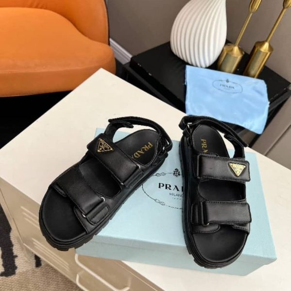 PRADA FLAT NAPPA LEATHER SANDALS BLACK 1X416N 038 F0002 F 020