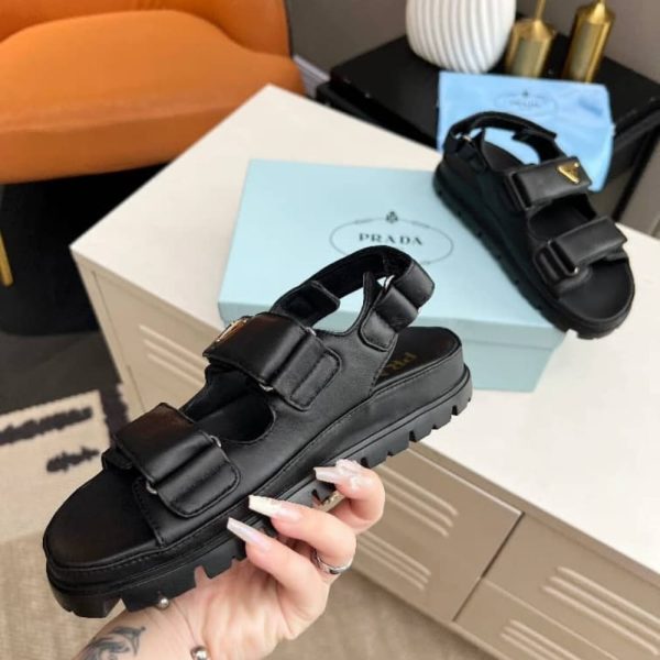 PRADA FLAT NAPPA LEATHER SANDALS BLACK 1X416N 038 F0002 F 020