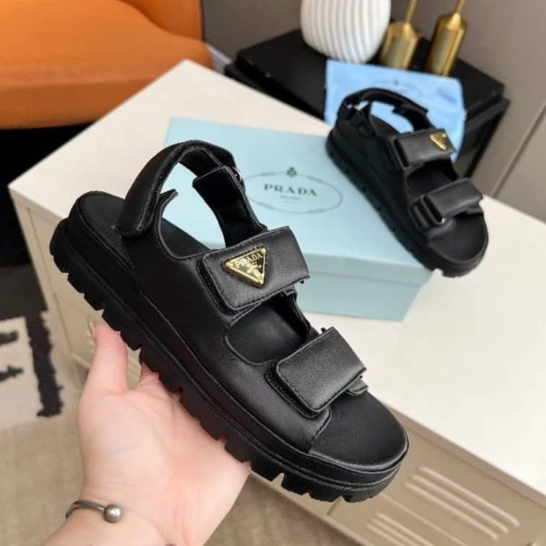 PRADA FLAT NAPPA LEATHER SANDALS BLACK 1X416N 038 F0002 F 020