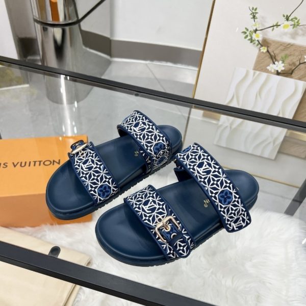 LOUIS VUITTON BOM DIA FLAT COMFORT MULE NAVY BLUE 1AHMC7