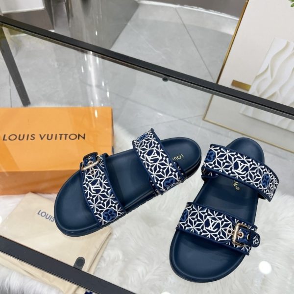 LOUIS VUITTON BOM DIA FLAT COMFORT MULE NAVY BLUE 1AHMC7