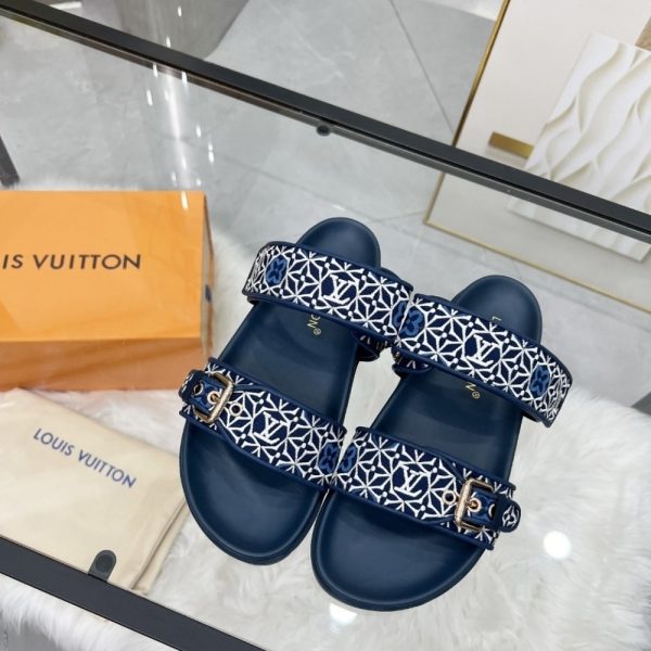 LOUIS VUITTON BOM DIA FLAT COMFORT MULE NAVY BLUE 1AHMC7