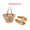 SUMMER SET: LOUIS VUITTON SAINT JACQUES BROWN 45CM & LOCK IT FLAT RAFFIA MULES BROWN