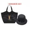 SUMMER SET: SAINT LAURENT ICARE IN RAFFIA BLACK 45CM & YSL RAFFIA BUCKET HAT BLACK