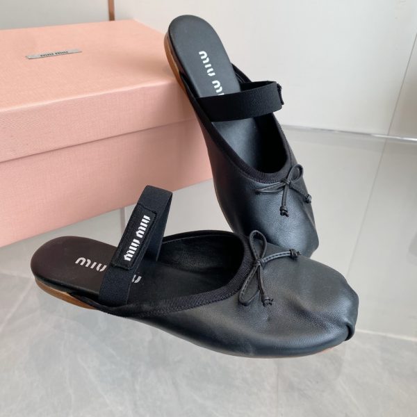 MIUMIU LEATHER BALLERINA MULES BLACK 5F451E XUU F0002 F 005