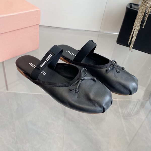 MIUMIU LEATHER BALLERINA MULES BLACK 5F451E XUU F0002 F 005