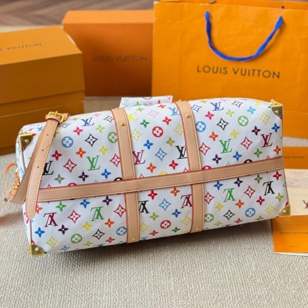 SUMMER SET: LOUIS VUITTON X MURAKAMI KEEPALL BANDOULIÈRE 45 BAG MULTICOLORE BLANC 45CM & ZIPPY WALLET WHITE MULTICOLORED