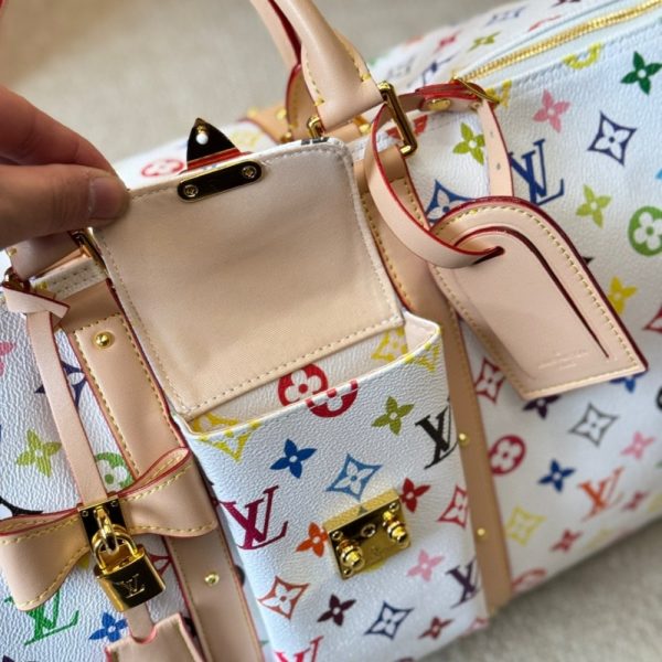 SUMMER SET: LOUIS VUITTON X MURAKAMI KEEPALL BANDOULIÈRE 45 BAG MULTICOLORE BLANC 45CM & ZIPPY WALLET WHITE MULTICOLORED