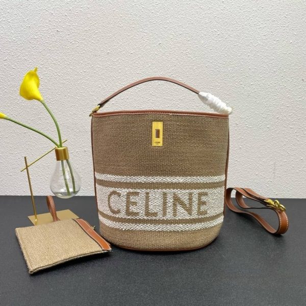 CELINE 16 BUCKET BAG IN TEXTILE WITH PRINT AND SMOOTH BEIGE TAN 25CM 1955720JB 02ET