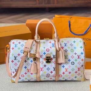 SUMMER SET: LOUIS VUITTON X MURAKAMI KEEPALL BANDOULIÈRE 45 BAG MULTICOLORE BLANC 45CM & ZIPPY WALLET WHITE MULTICOLORED