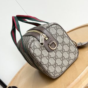 GUCCI MINI GG DUFFLE BAG BEIGE AND DARK BROWN 20CM 859975 FACHL 8844