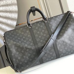 SUMMER SET: LOUIS VUITTON KEEPALL BANDOULIÈRE 50 MONOGRAM ECLIPSE & LONG WALLET MONOGRAM ECLIPSE TRUNK ZIPPY BLACK 19CM