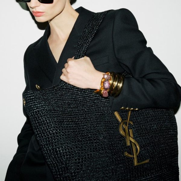 SUMMER SET: SAINT LAURENT ICARE IN RAFFIA BLACK 45CM & YSL RAFFIA BUCKET HAT BLACK