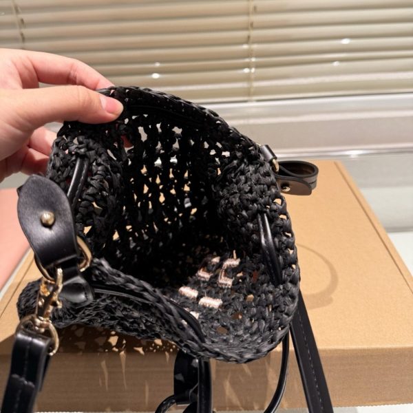 SUMMER SET: MIUMIU WOVEN FABRIC MINI BAG BLACK 22CM & RAFFIA EFFECT WOVEN FABRIC SLIDES BLACK